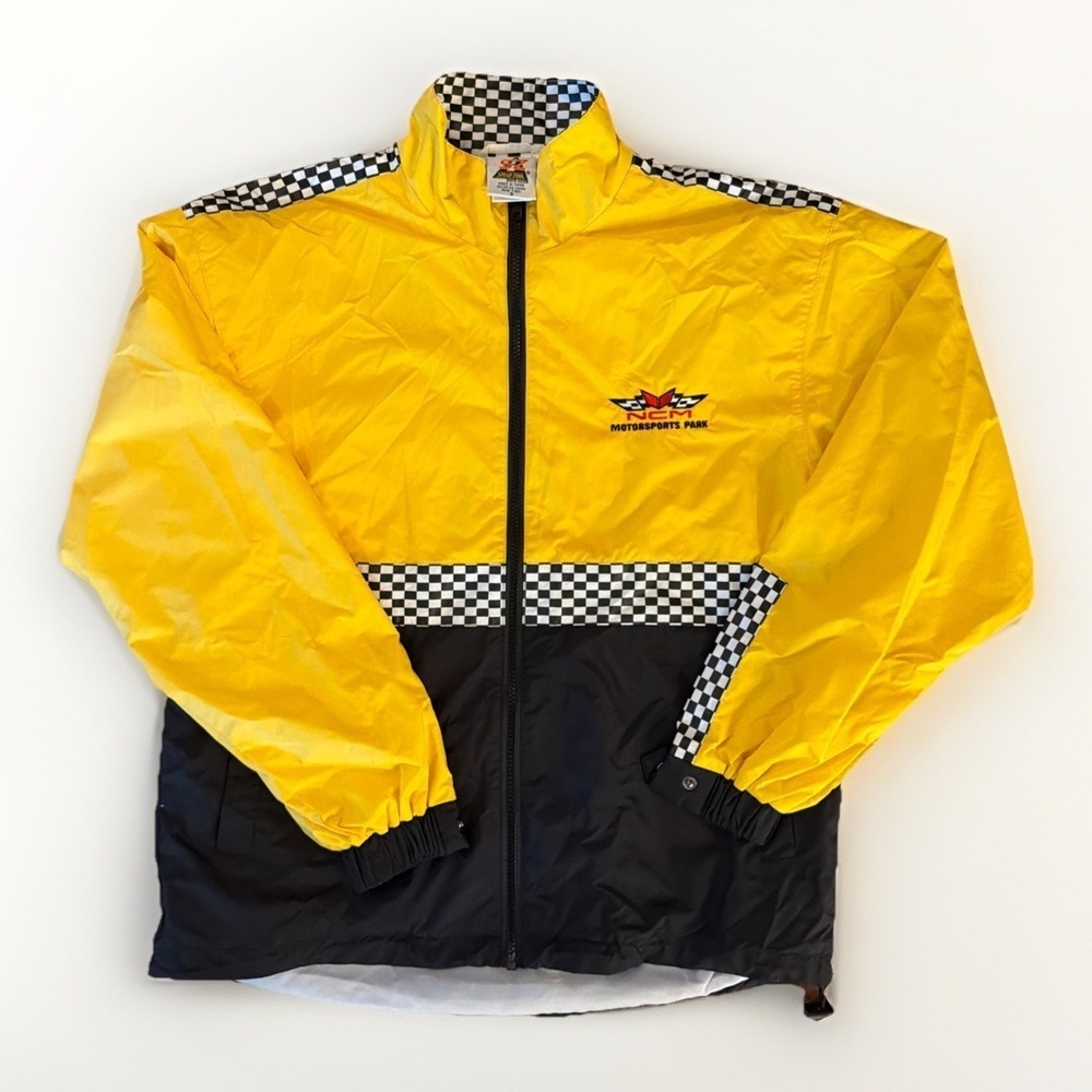 Speed Zone NCM Motorsports Park Yellow White Black Checked Windbreaker Small